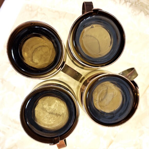 VTG Tia Maria Aperitif Smoked Glass Copper Color Metal Base w/ Handle Set of 4 - Picture 9 of 15